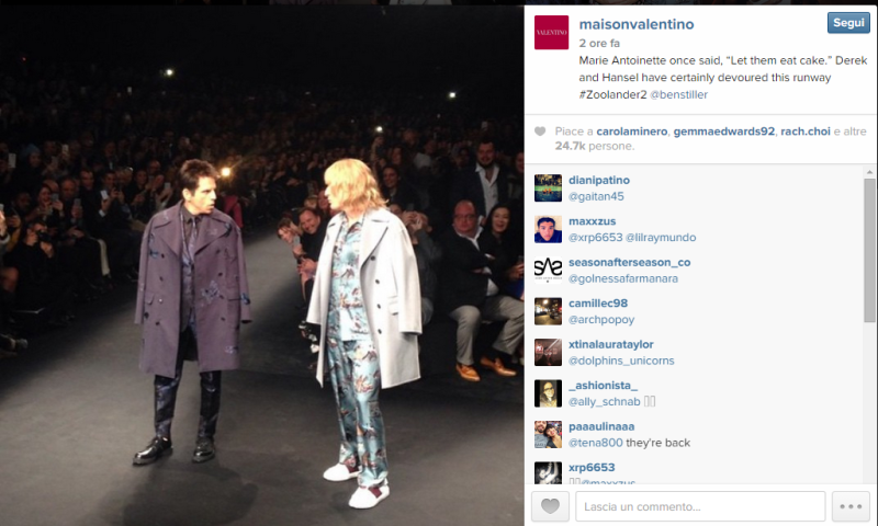 Zoolander e Valentino, co-branding in passerella alla #PFW